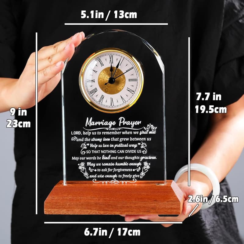 2025 Wedding Anniversary Glass Clock with Wooden Base