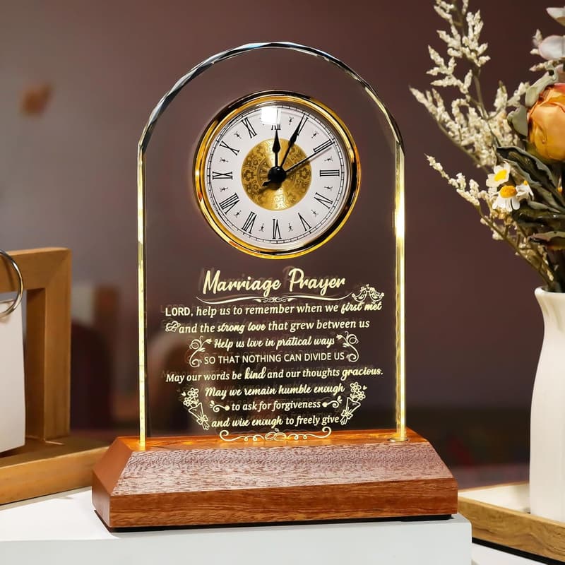 2025 Wedding Anniversary Glass Clock with Wooden Base