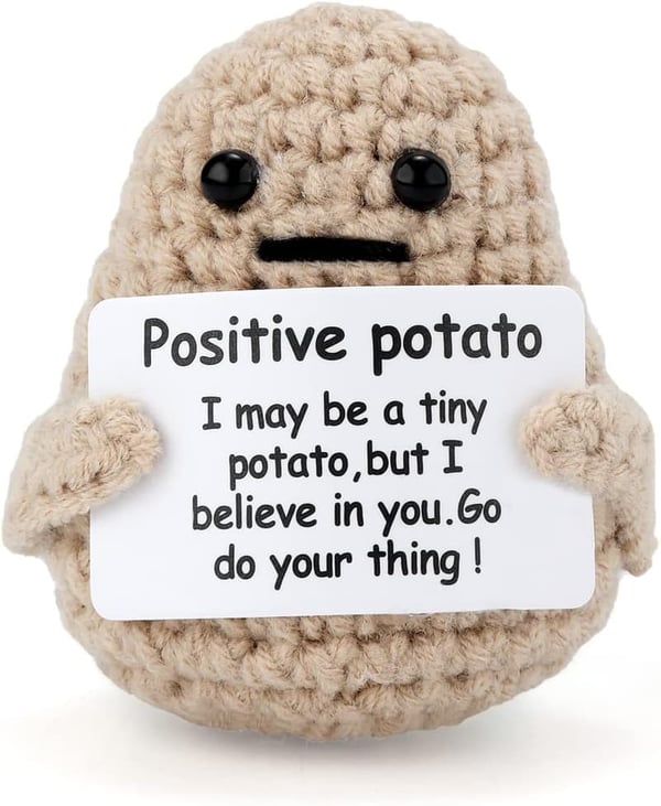 Cheerful Mini Knitted Potato Toy with Positive Card