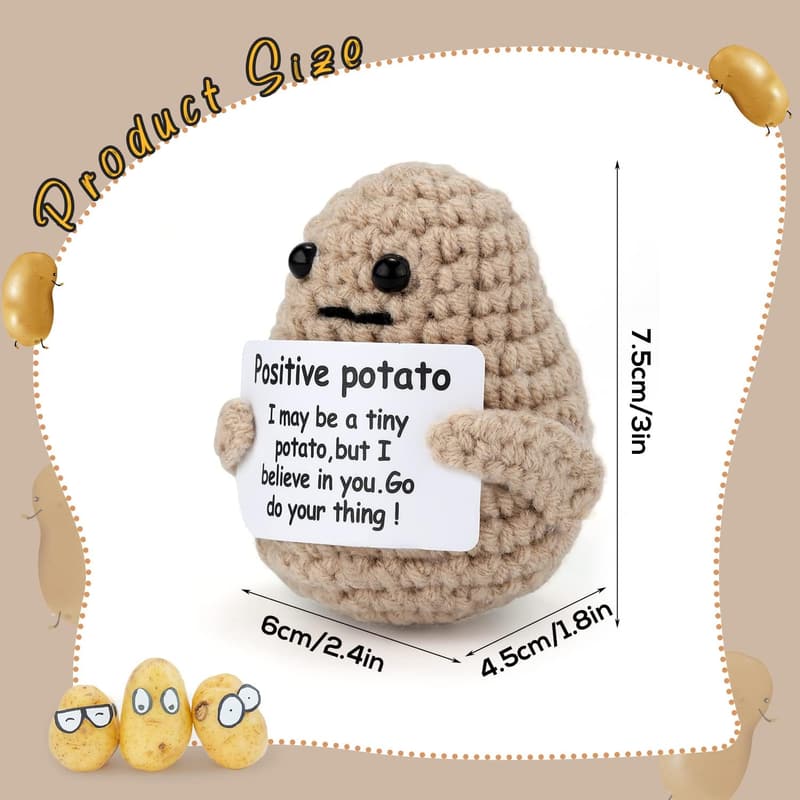 Cheerful Mini Knitted Potato Toy with Positive Card