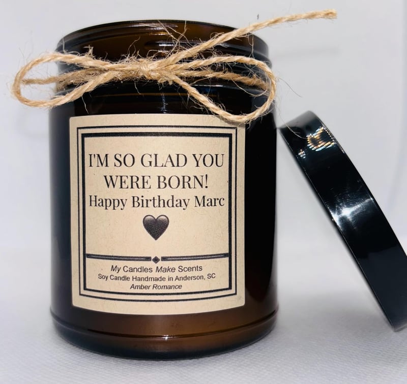Personalized Handcrafted Soy Candle - 4oz/9oz Amber Romance