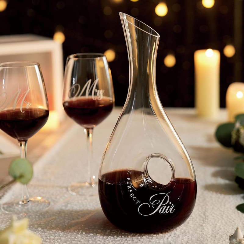 Wedding Gift Set for Couples: Mr & Mrs Wine Glasses & Decanter