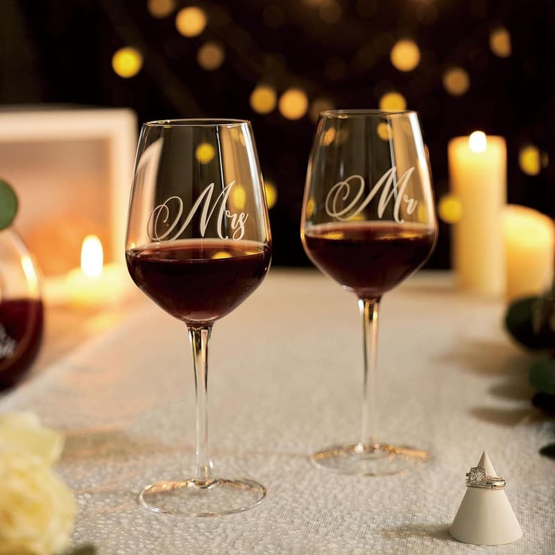 Wedding Gift Set for Couples: Mr & Mrs Wine Glasses & Decanter