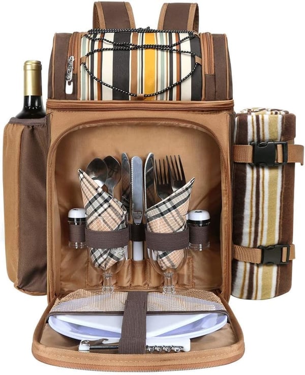 Picnic Basket Backpack for 2 with Cooler, Blanket & Cutlery