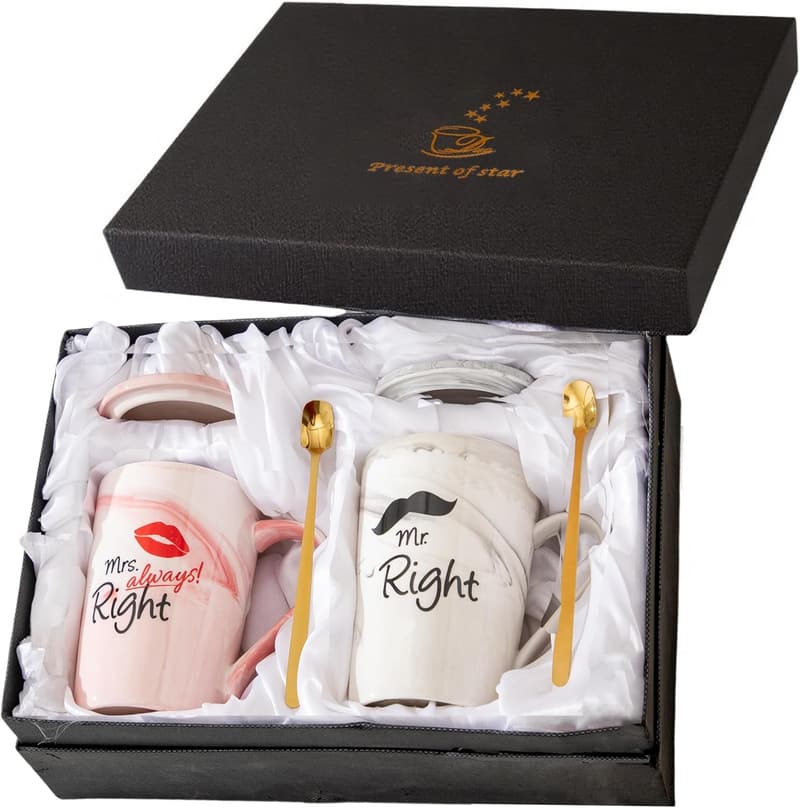 Wedding Coffee Mugs Set - Unique His & Her Gifts for Couples