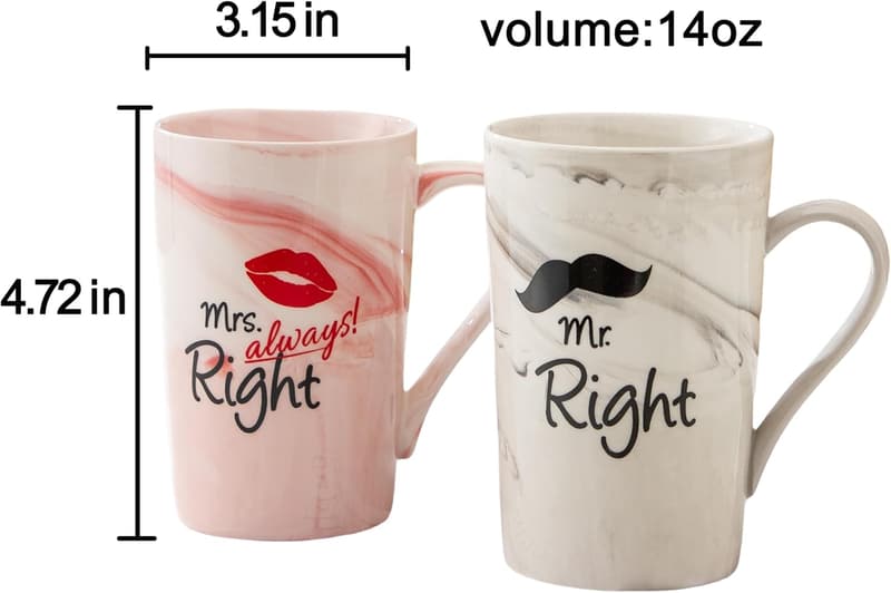 Wedding Coffee Mugs Set - Unique His & Her Gifts for Couples