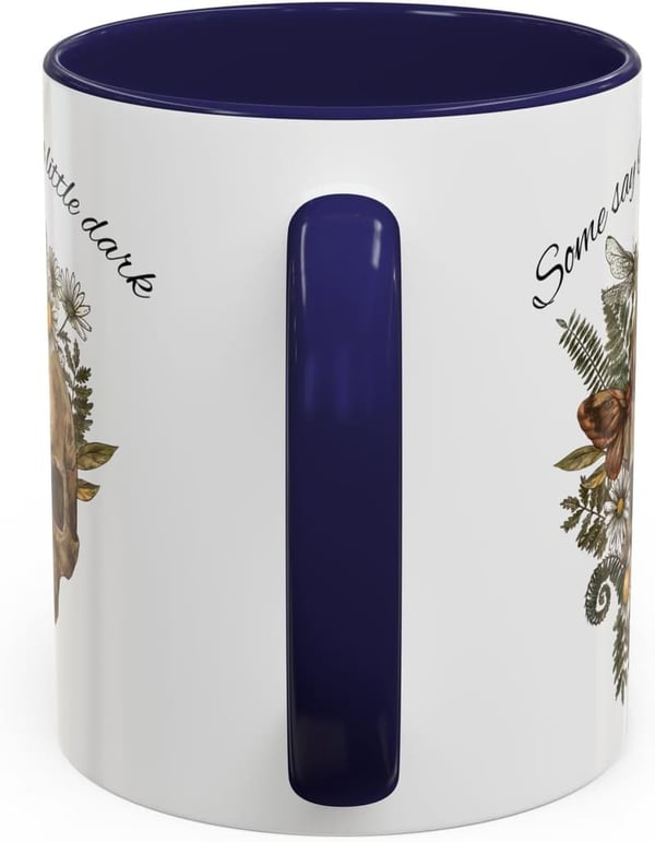 Gothic Coffee Mug with Dark Humor Skull and Moth Design