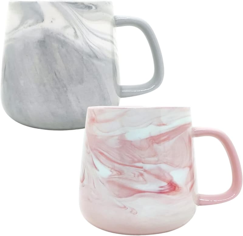 Marble Couple Coffee Mugs Set - Gray & Pink, 13 oz