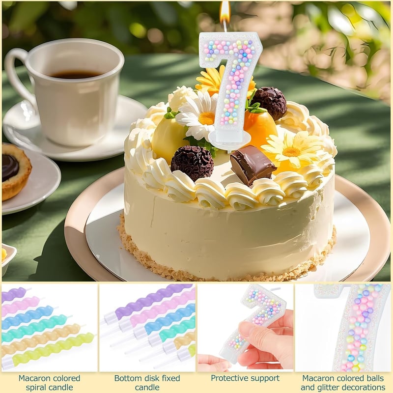 Number 7 Birthday Candle Set with 12 Spiral Candles & Card