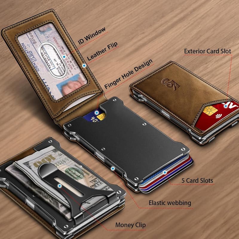 Slim Metal Wallet for Men - Money Clip & Card Holder