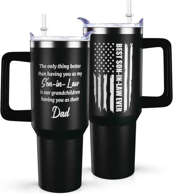 Son-in-Law Birthday Travel Mug, 40 oz with Handle and Straw