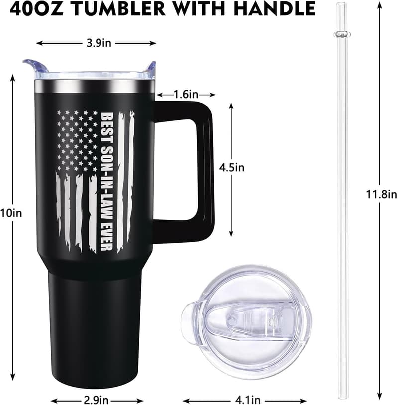 Son-in-Law Birthday Travel Mug, 40 oz with Handle and Straw