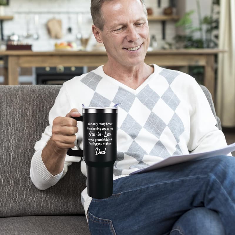 Son-in-Law Birthday Travel Mug, 40 oz with Handle and Straw