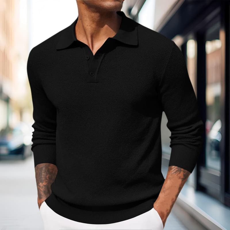 Men's Casual V-Neck Polo Shirt - 2025 Solid Golf Tee