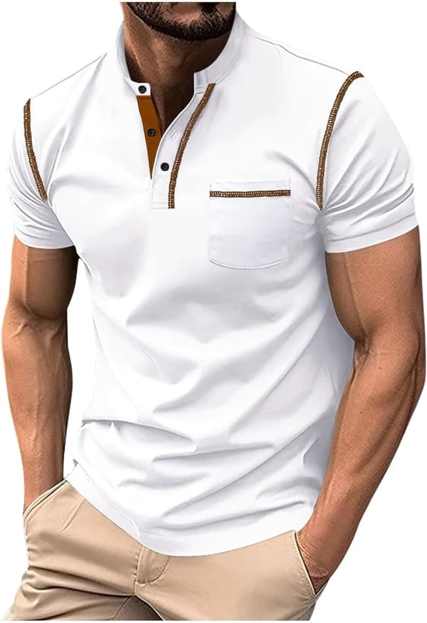 Men's Summer Casual Short Sleeve Button-Down Polo Shirt