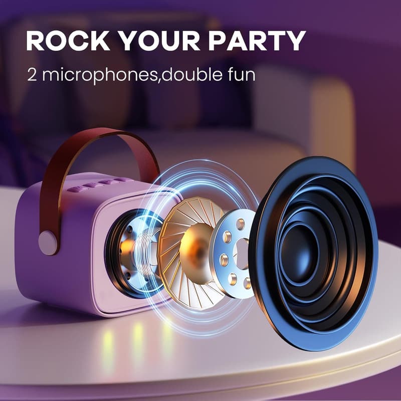 Portable Bluetooth Karaoke Machine with Wireless Microphone for Kids
