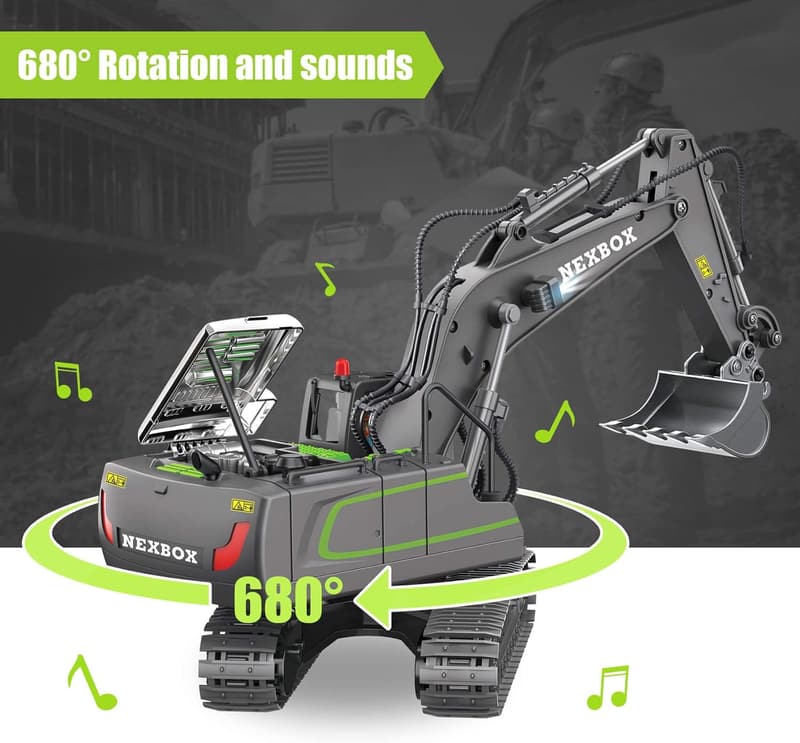 RC Excavator Toy with Metal Shovel for Boys Age 4-10