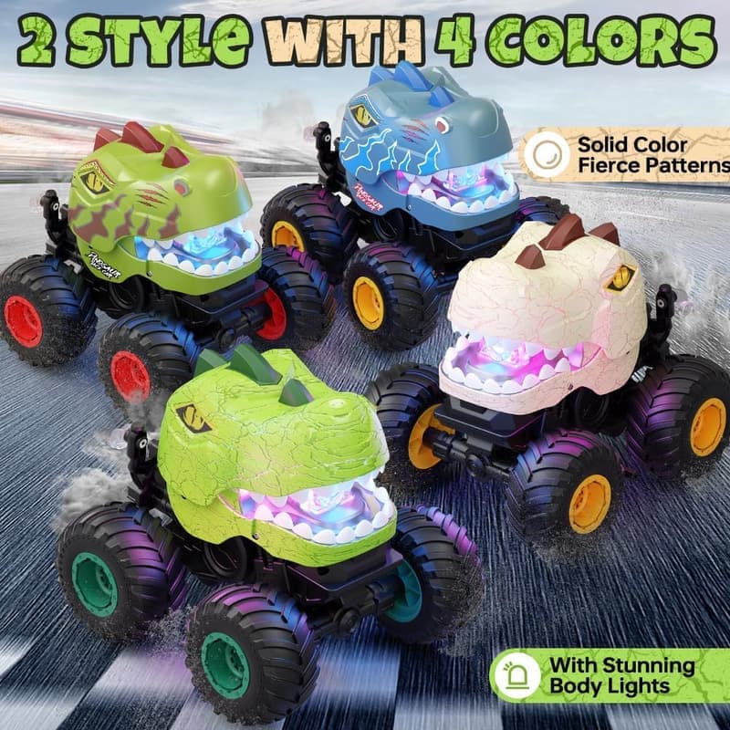 Dinosaur Remote Control Monster Truck Toy for Kids, 50min+ Runtime