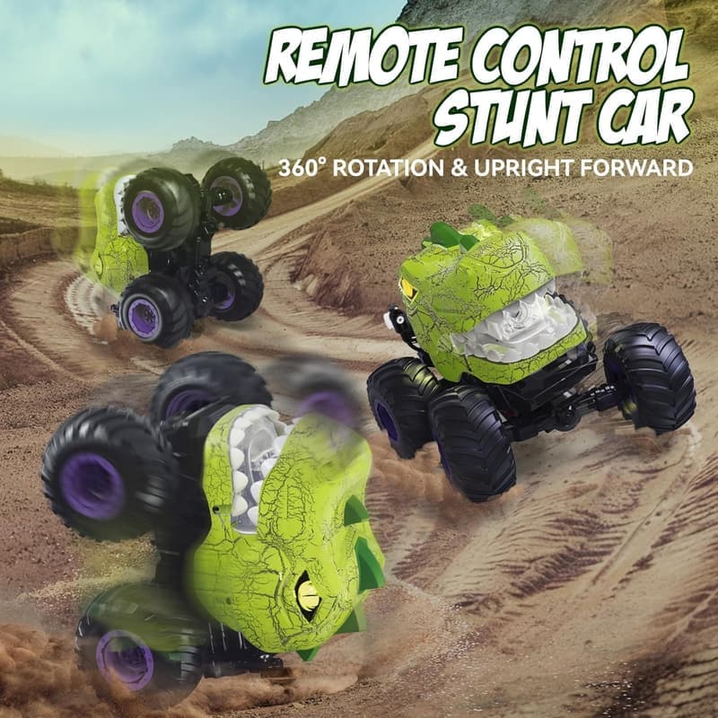 Dinosaur RC Stunt Car with Spray & Lights for Kids' Birthday