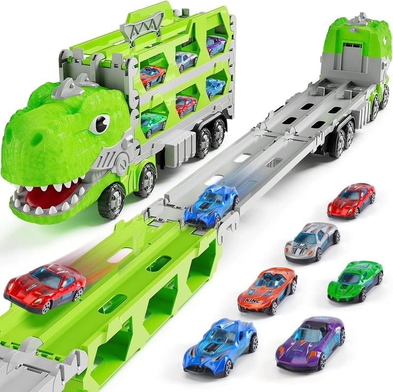 Dinosaur Truck Toy Set for Kids 3-5 - Pull Back Cars & Track Cars