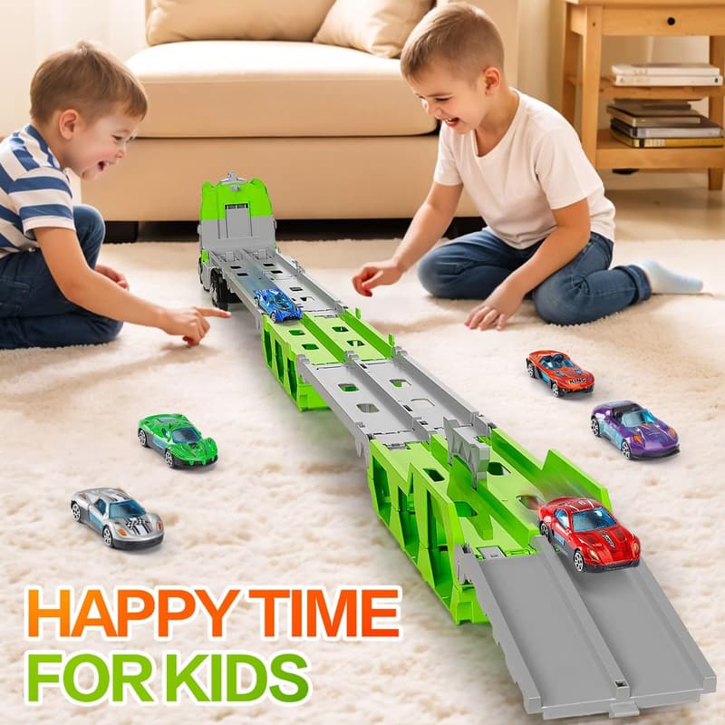 Dinosaur Truck Toy Set for Kids 3-5 - Pull Back Cars & Track Cars
