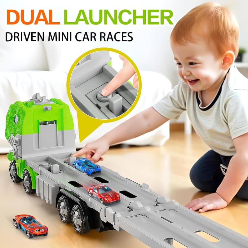 Dinosaur Truck Toy Set for Kids 3-5 - Pull Back Cars & Track Cars