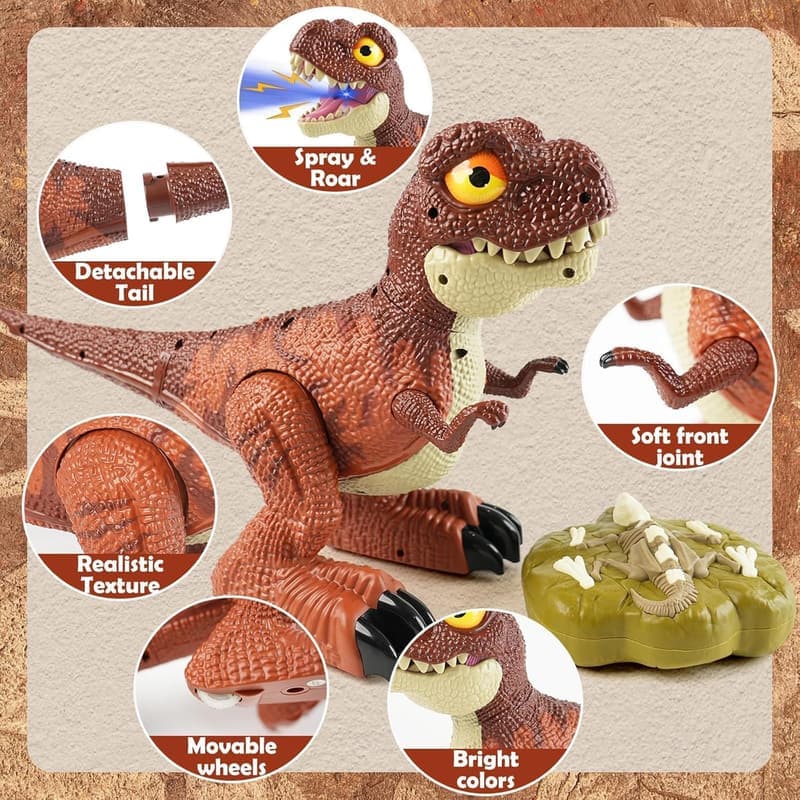 RC Walking Dinosaur Toy for Kids - Realistic with Light & Sound