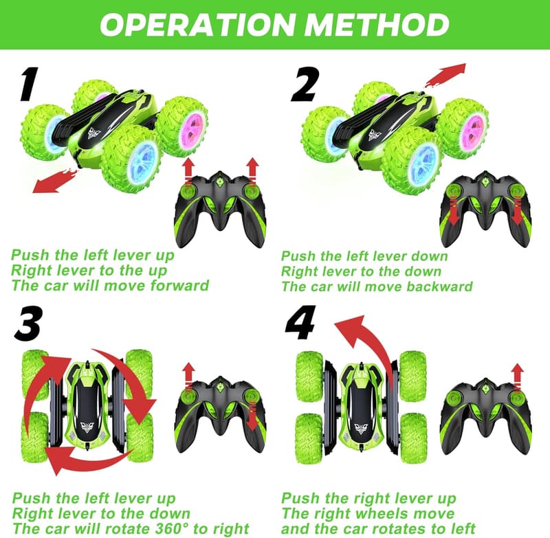 Remote Control Stunt Car with LED Headlights for Kids 3-12