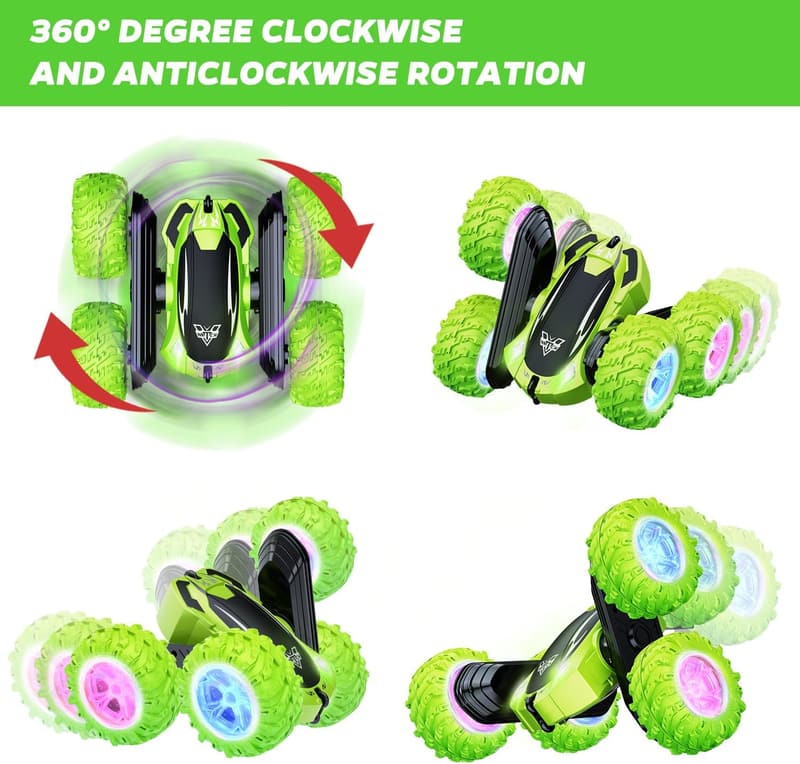 Remote Control Stunt Car with LED Headlights for Kids 3-12