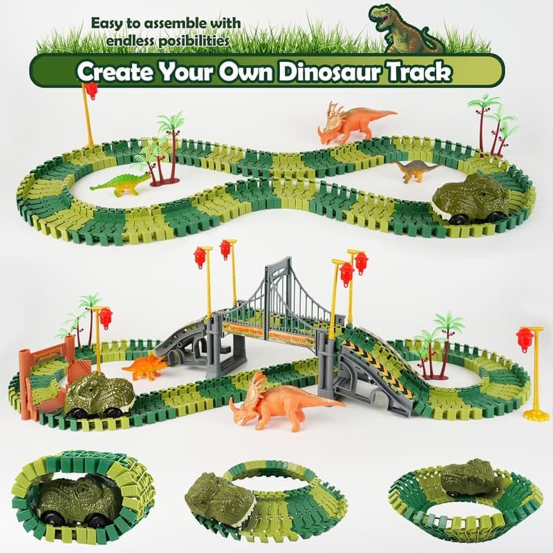Dinosaur Track Race Car Set for Kids Age 3-7 - Ideal Birthday Gift