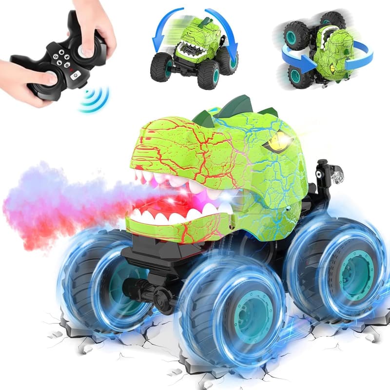 Remote Control Dinosaur Car - Stunt Truck with Lights & Sound
