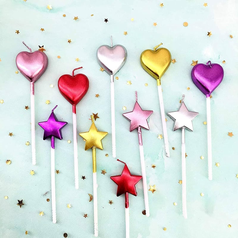 Colorful Heart & Star Birthday Candles - 10 Pack for Parties