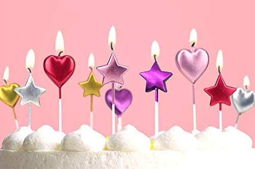 Colorful Heart & Star Birthday Candles - 10 Pack for Parties