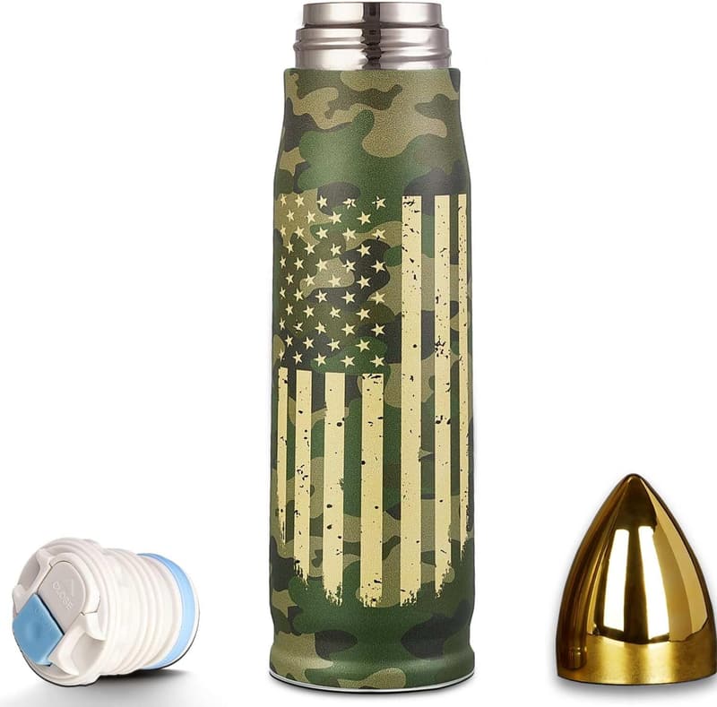 Camo American Flag Bullet Tumbler - 17oz Gift for Men