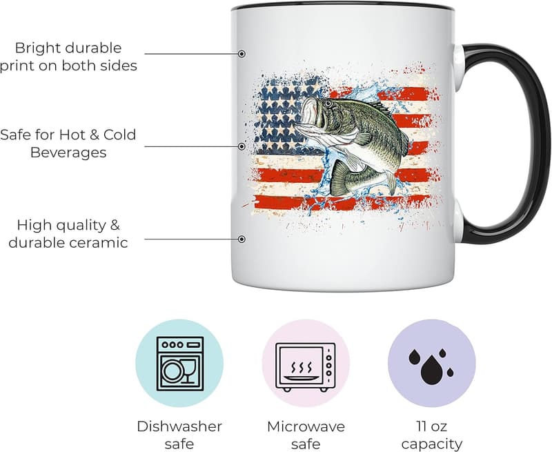 Fishing Mug for Dad from Kids or Wife - 11 Oz Black Handle