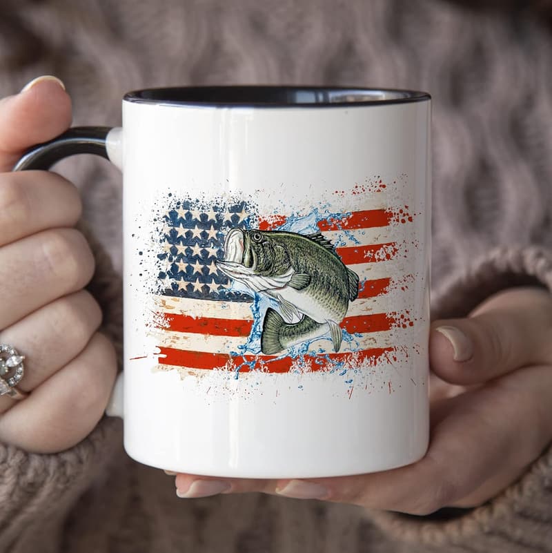 Fishing Mug for Dad from Kids or Wife - 11 Oz Black Handle