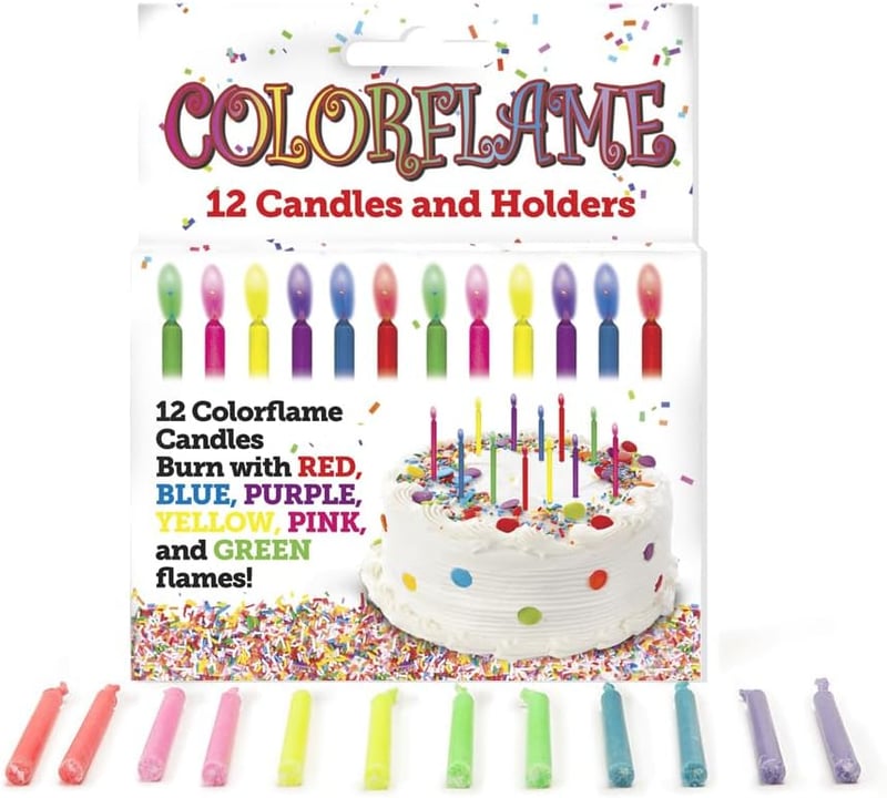 Multicolor Birthday Candles with Holders (12 Count), Unscented