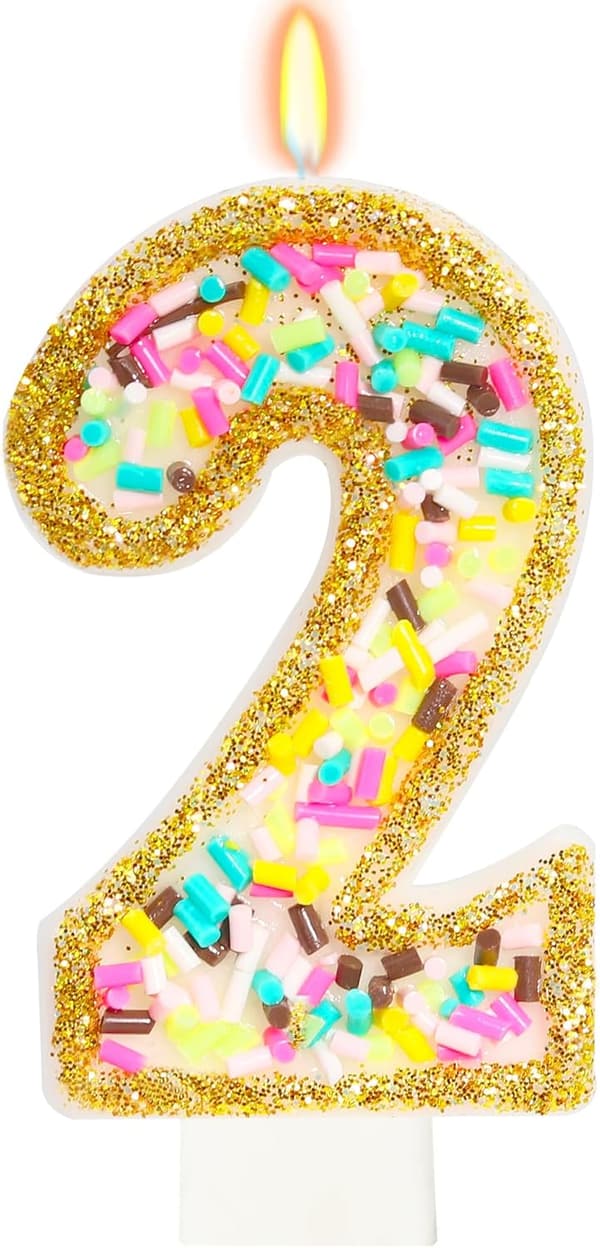 2nd Birthday Rainbow Cake Candles with Sprinkles
