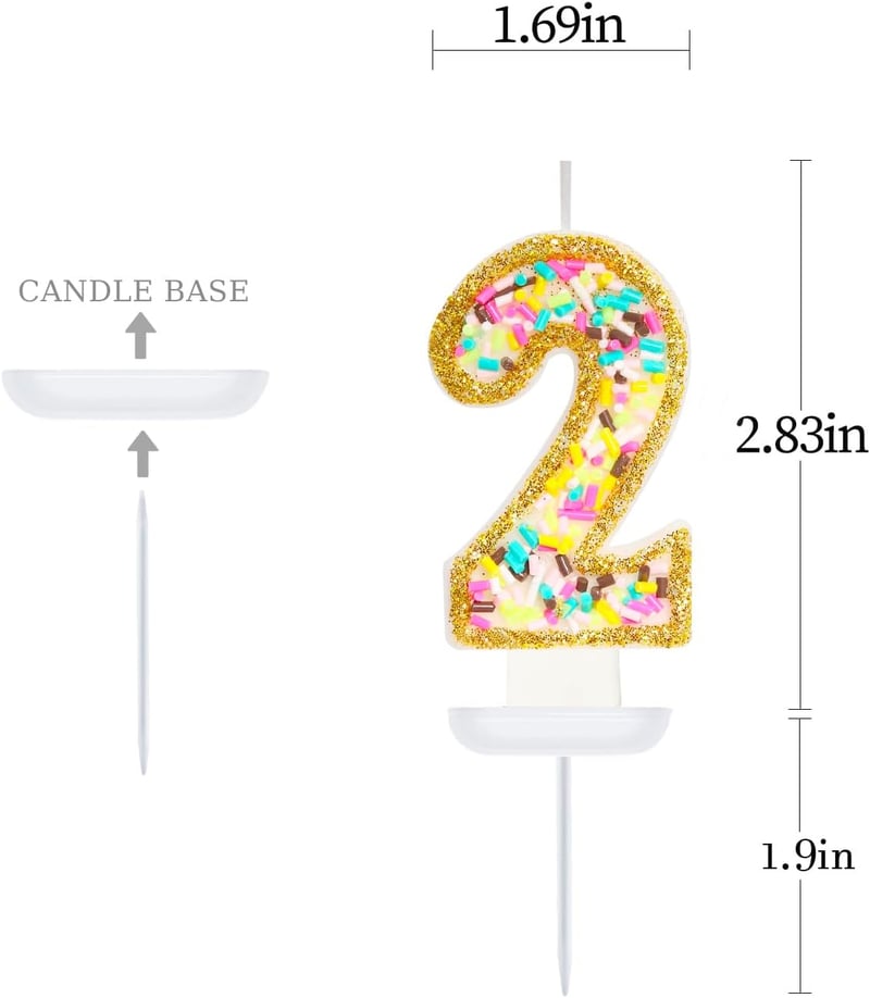 2nd Birthday Rainbow Cake Candles with Sprinkles