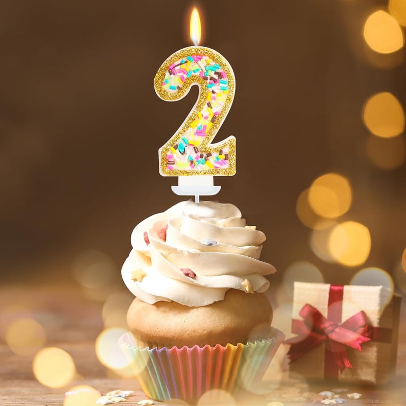 2nd Birthday Rainbow Cake Candles with Sprinkles