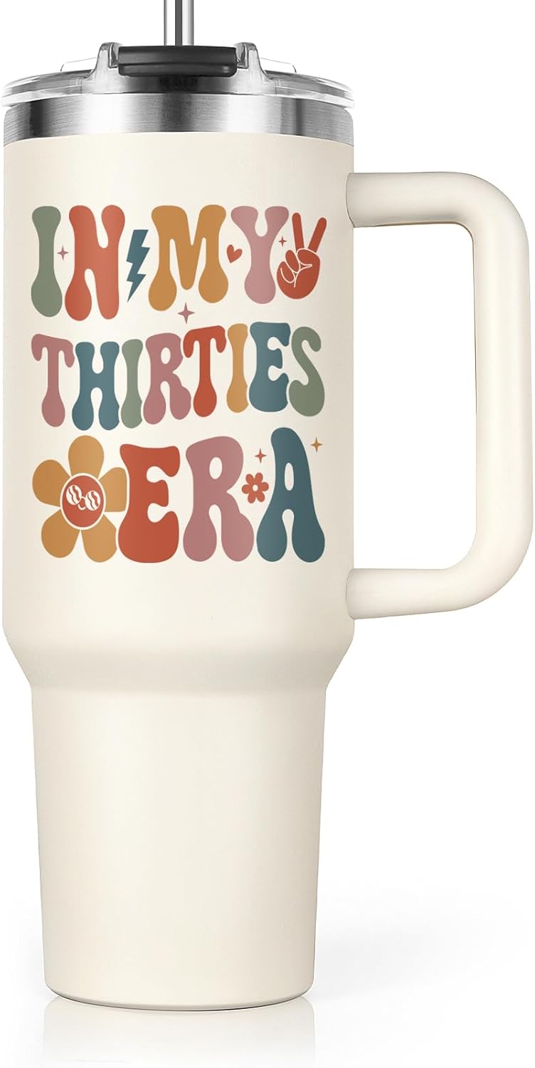 30th Birthday Tumbler for Women - 40 Oz with Handle & Straw