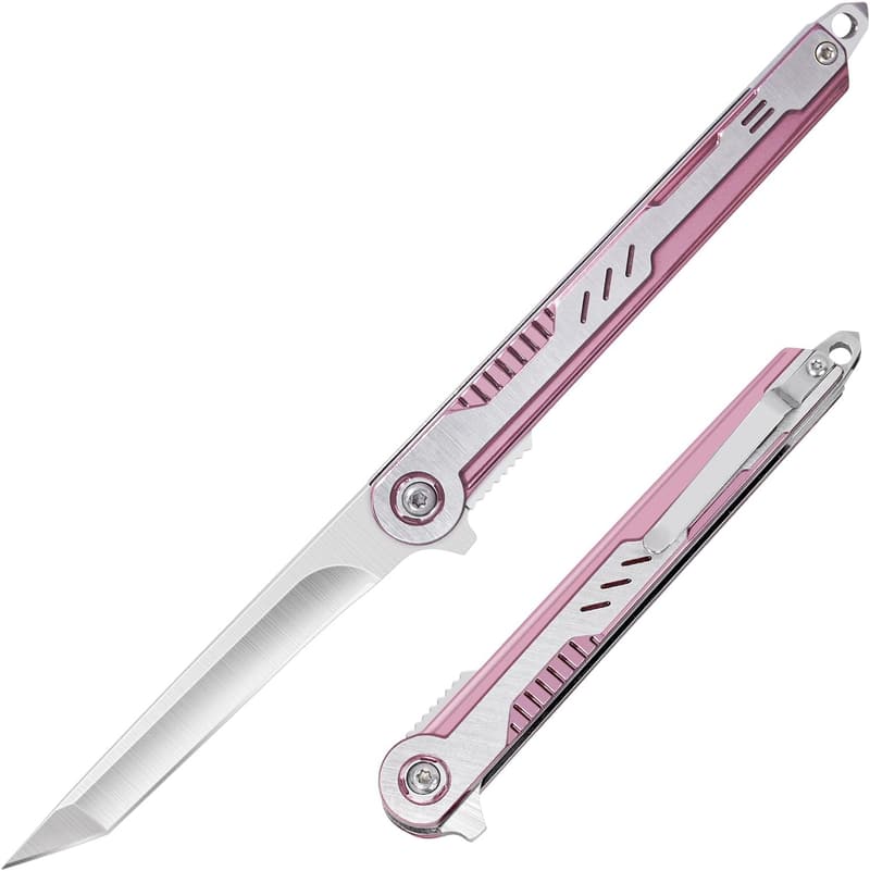 Slim Pink Pocket Knife for Women - EDC Tanto Blade with Glass Breaker