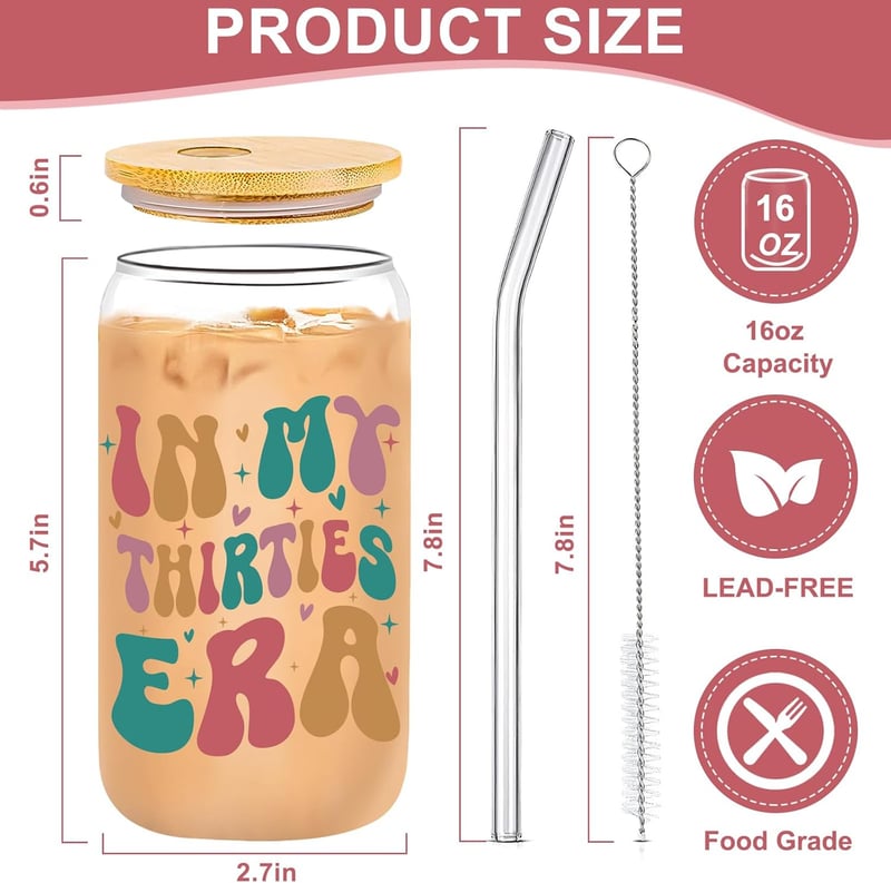 30th Birthday Glass Cup - 16oz Gift for Women