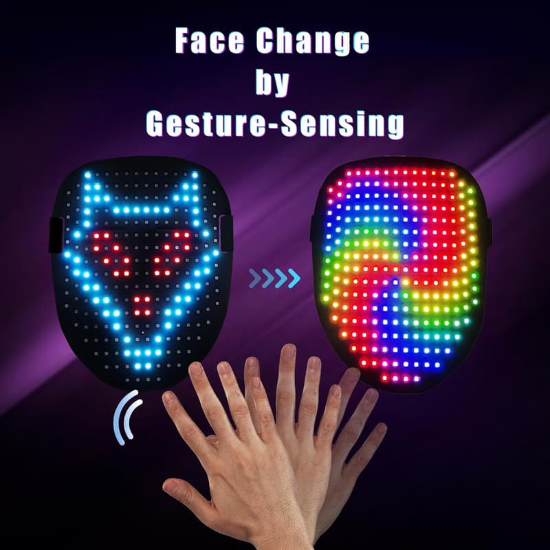 LED Gesture-Sensing Transforming Mask - Ideal for Halloween & Parties