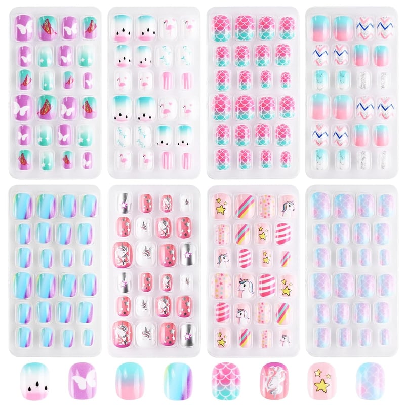 Colorful Unicorn Press-On Nails Set for Girls, 192PCS