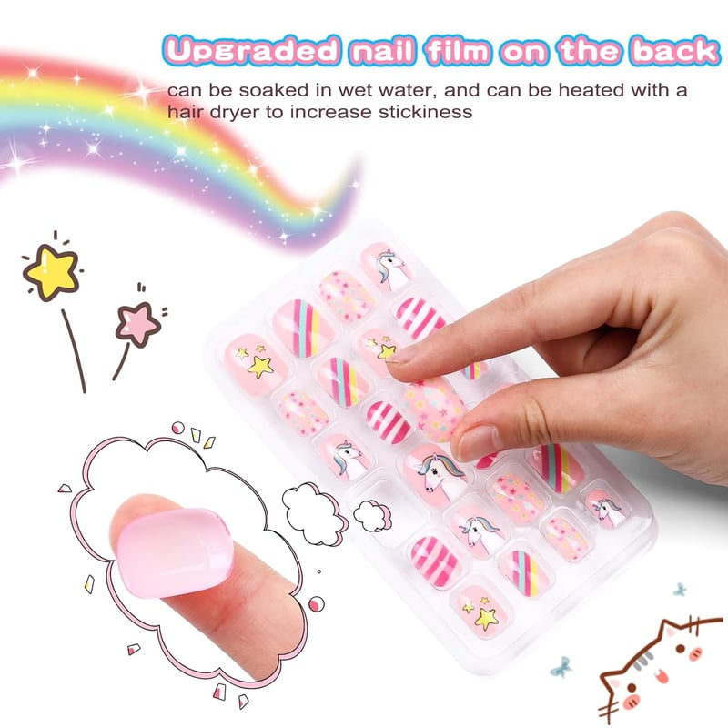 Colorful Unicorn Press-On Nails Set for Girls, 192PCS