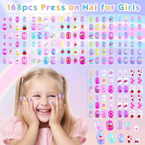 Kids' Press-On Nails Set - 168 Pcs Pre-Glued Acrylic Art
