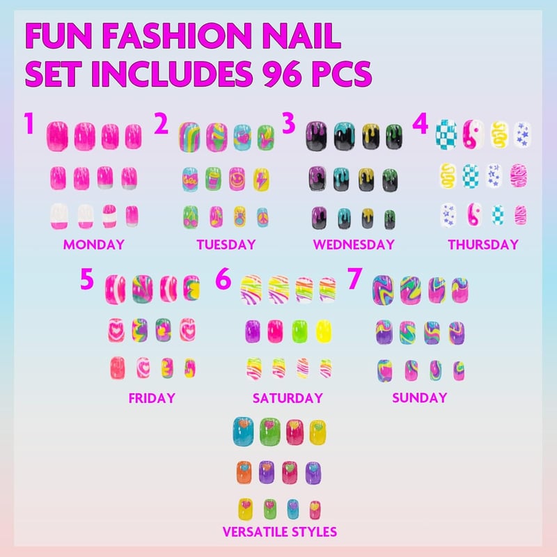 Tween 96 Pcs Glow-in-the-Dark Press-On Nail Set with Adhesive