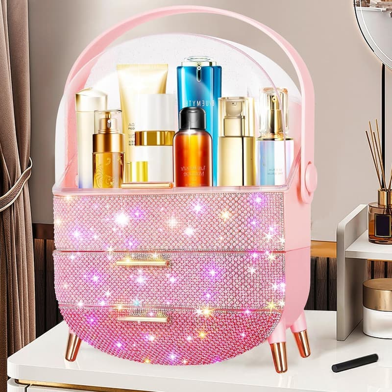 Triple Pink Bling Makeup Organizer for Teen Girl's Birthday
