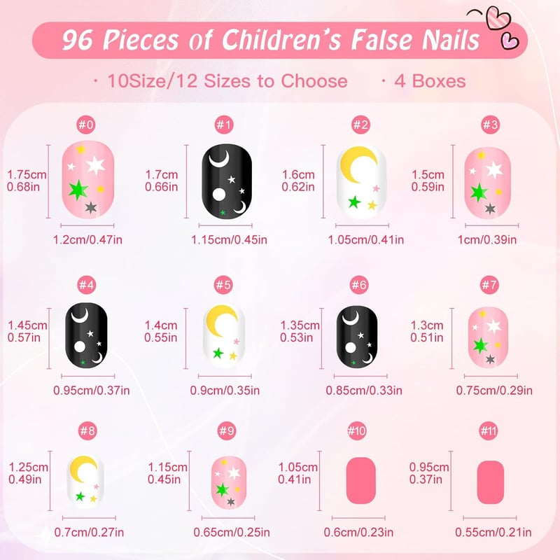 Kids' Press-On Nails – 96pcs Cute Acrylic Nail Kits